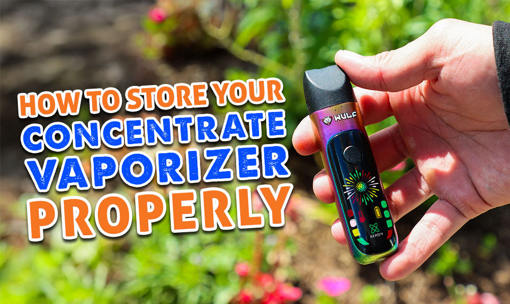 man holding the Wulf Budr Portable Concentrate Vaporizer outside with flowers in background