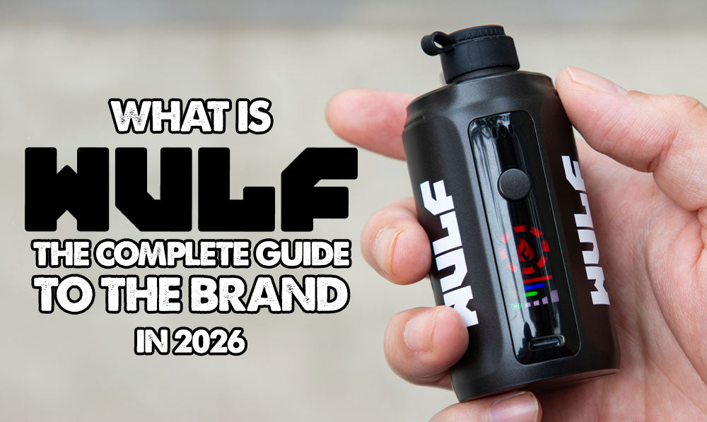 headlining text with man holding Wulf Growler in Black on lifestyle background