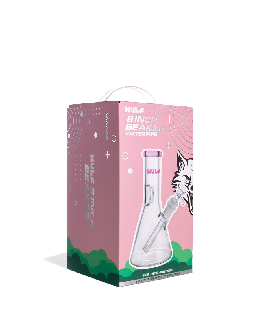 Pink Wulf Mods 5mm 8inch Beaker Water Pipe Packaging Angle View on White Background