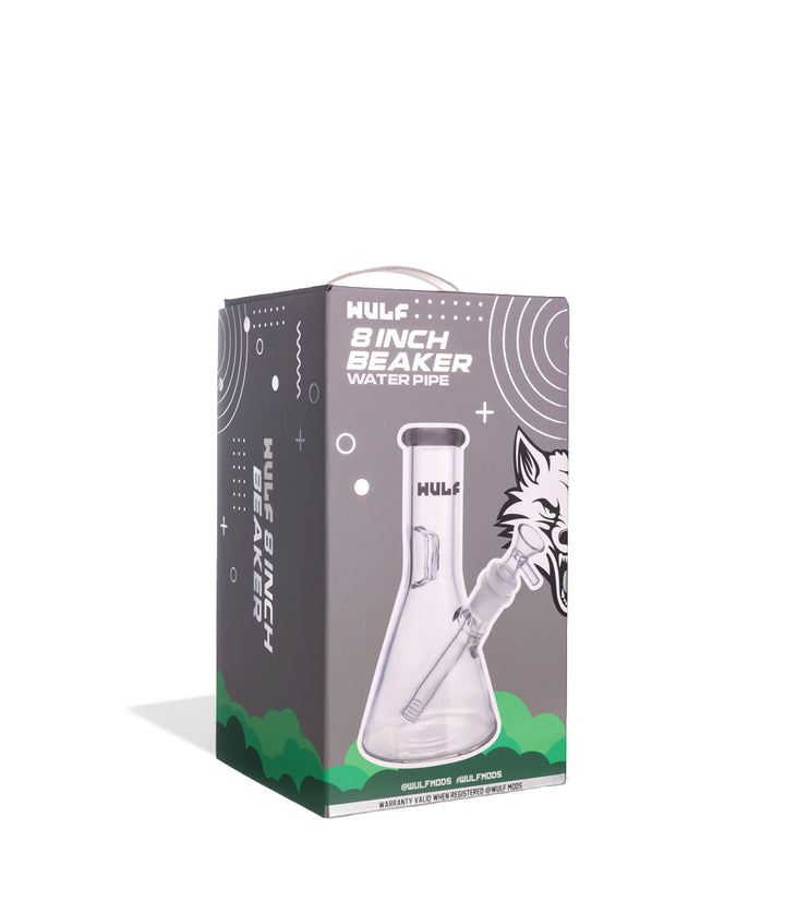 Smoke Wulf Mods 5mm 8inch Beaker Water Pipe Packaging Angle View on White Background