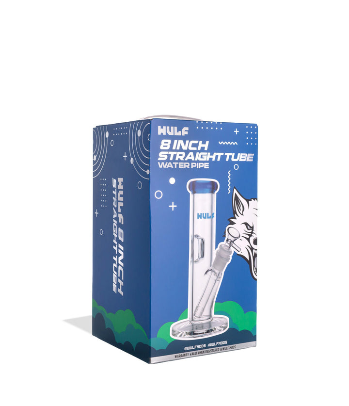 Blue Wulf Mods 5mm 8inch Straight Water Pipe Packaging Angle View on White Background