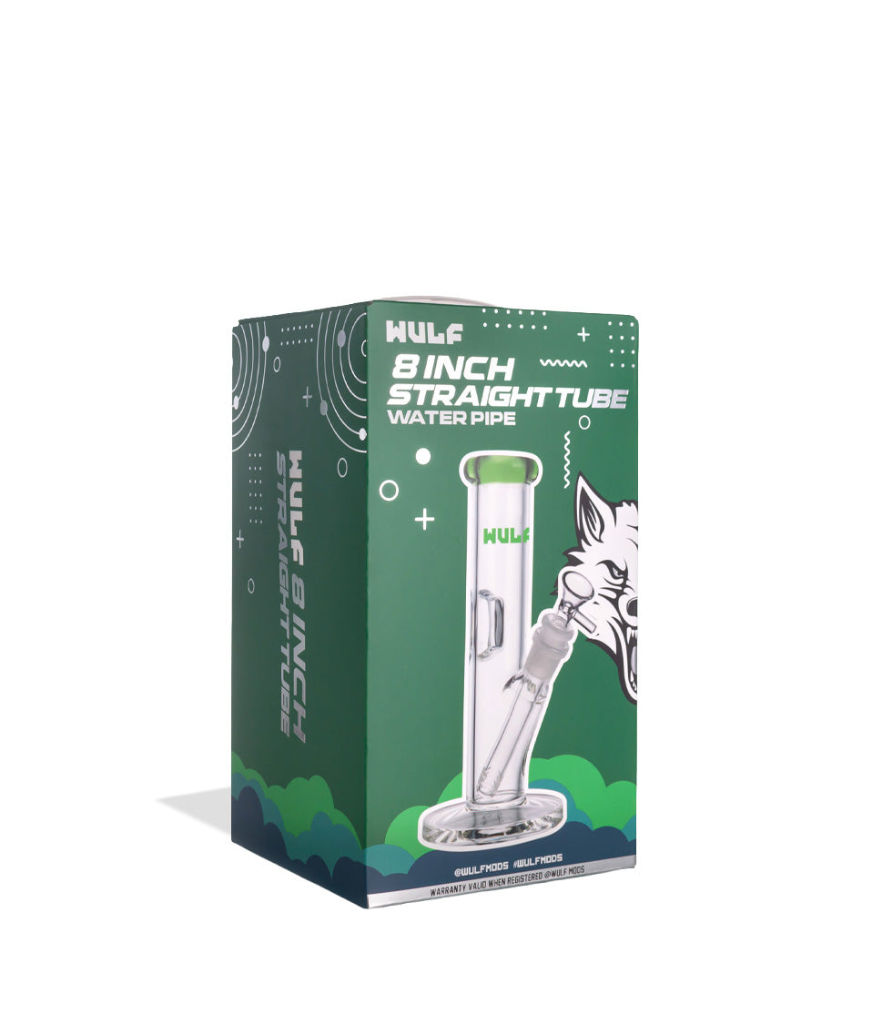 Green Wulf Mods 5mm 8inch Straight Water Pipe Packaging Angle View on White Background