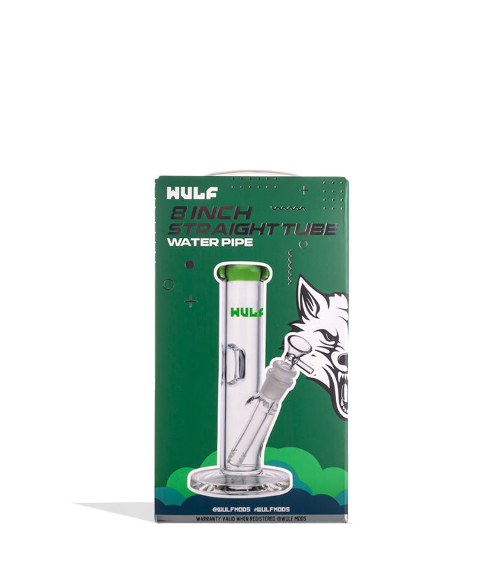 Green Wulf Mods 5mm 8inch Straight Water Pipe Packaging Front View on White Background