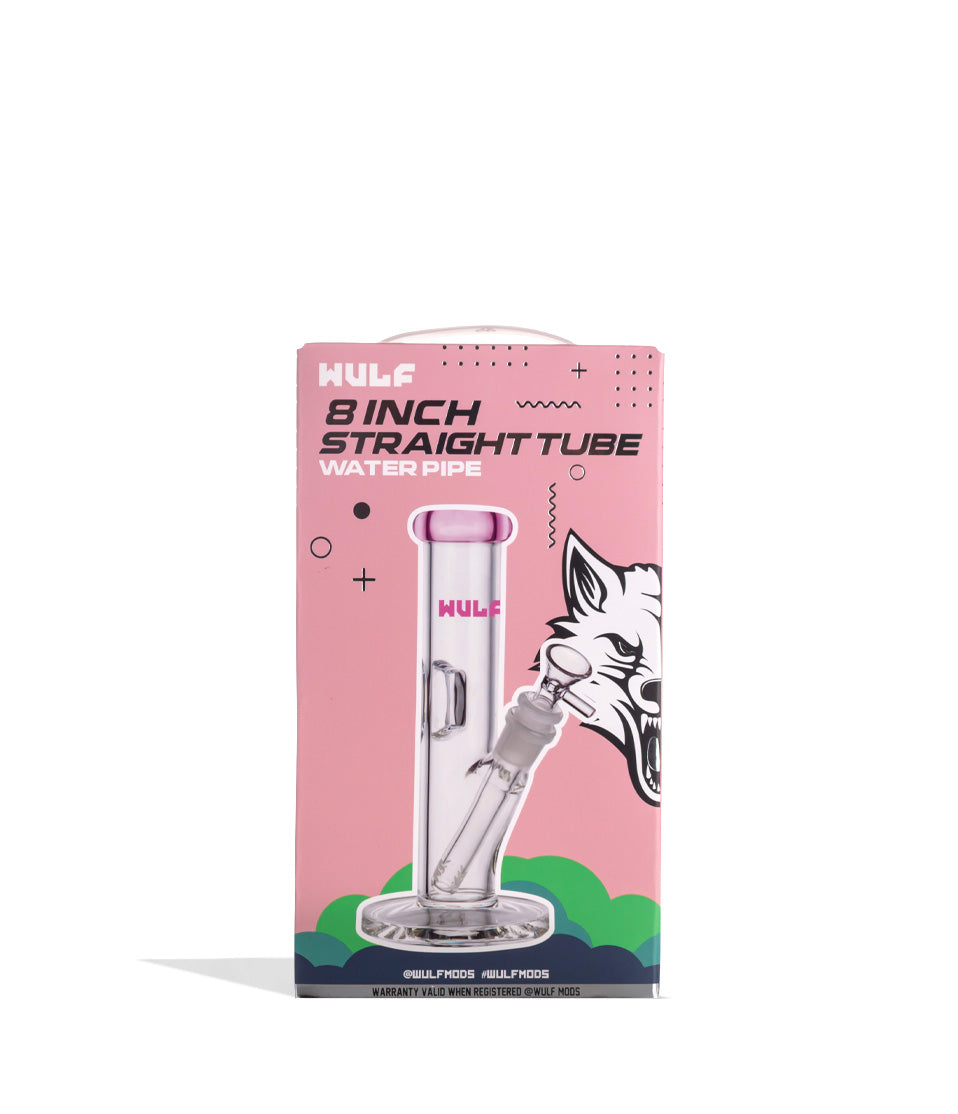 Pink Wulf Mods 5mm 8inch Straight Water Pipe Packaging Front View on White Background