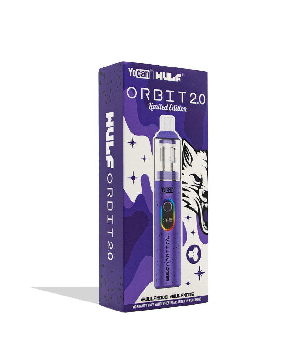 box side Wulf Mods Orbit 2.0 in purple color on white background